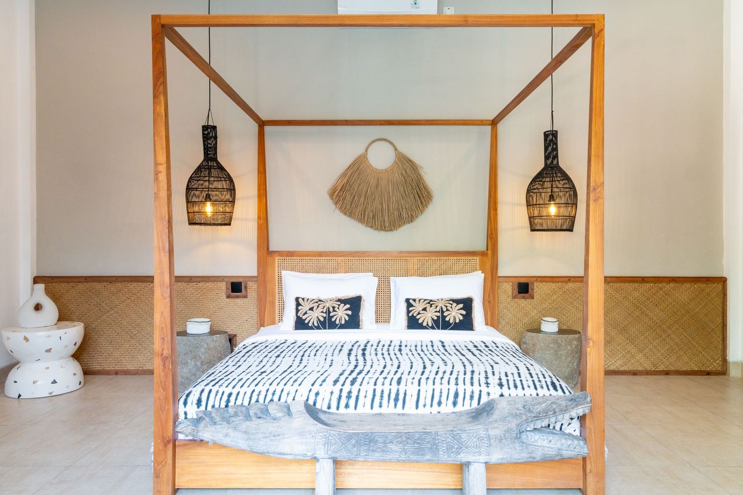 Modern bedroom interior designed for short-stay accommodation.