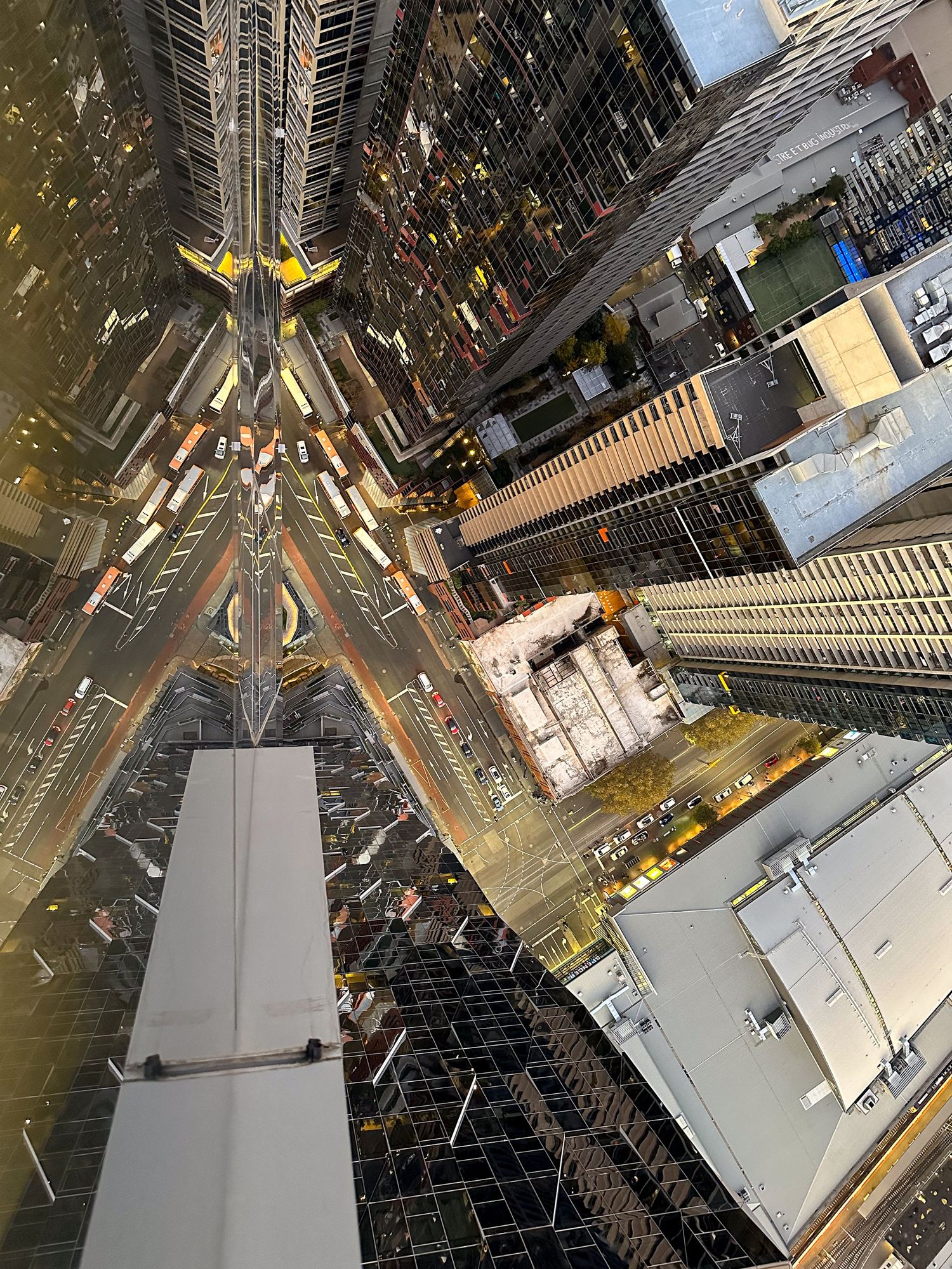 Modern high-rise buildings viewed from the top of a skyscraper.
