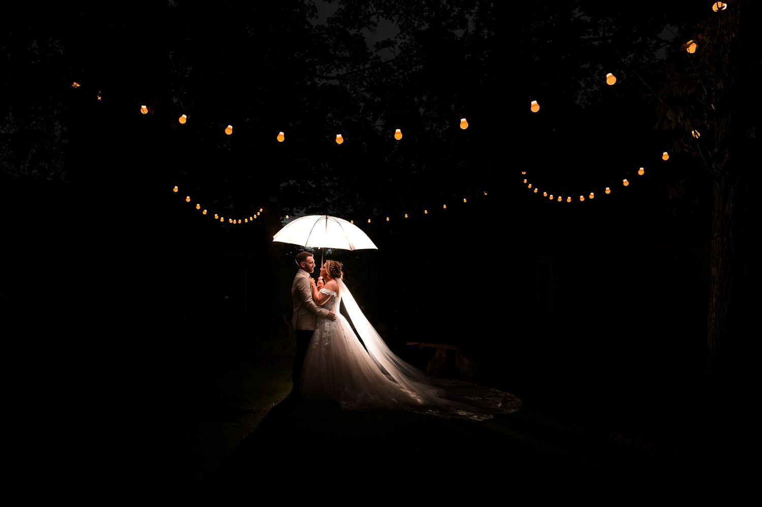 Night time wedding photo at The Parlour at Blagdon in Northumberland, romantic couple portrait relaxed, natural wedding photography