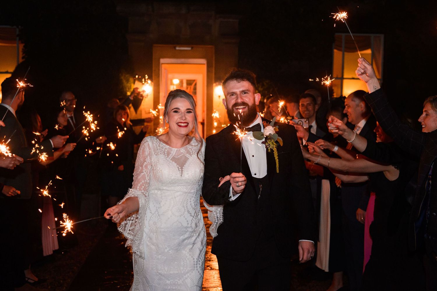 Sparkler wedding photo at Horton Grange in Ponteland Northumberland Newcaslte