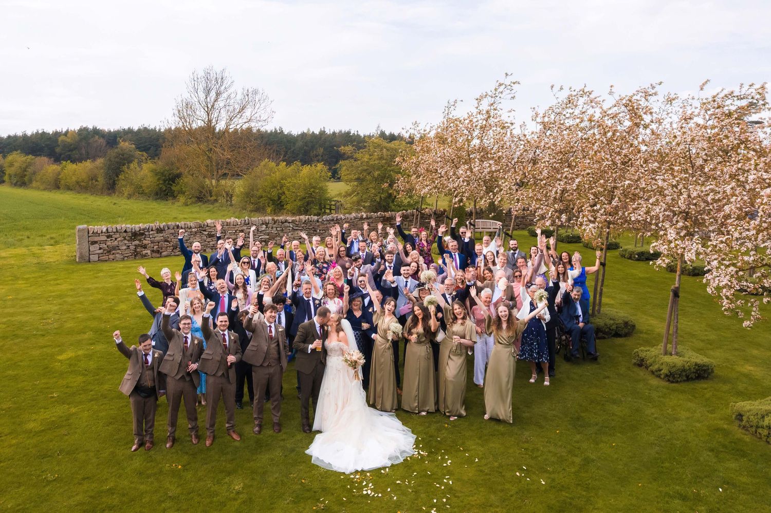 Drone wedding photo at Healey Barn in Northumberland at Riding Mill