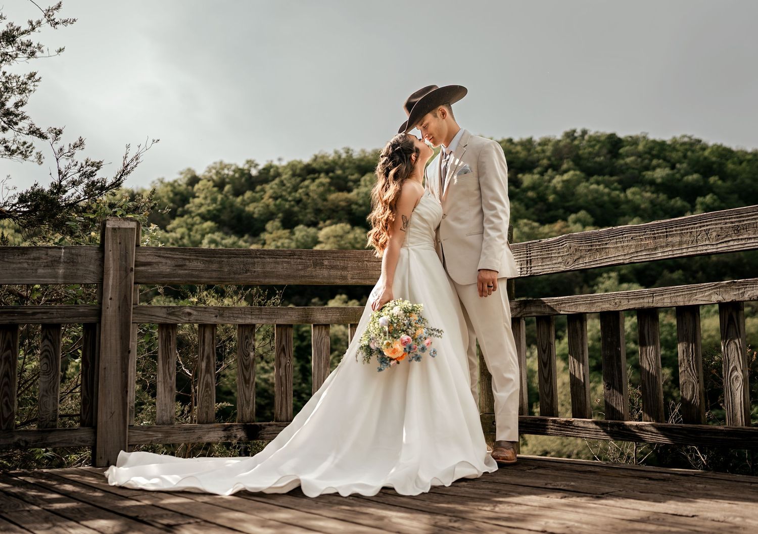 Bride and groom standing together during Roaring River State Park wedding
