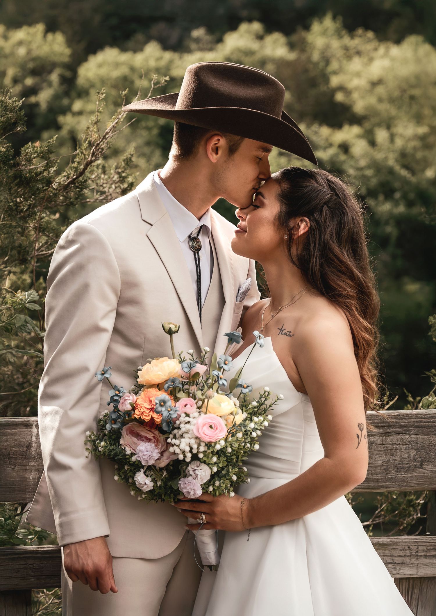 Bride and groom portrait at scenic Missouri state park wedding