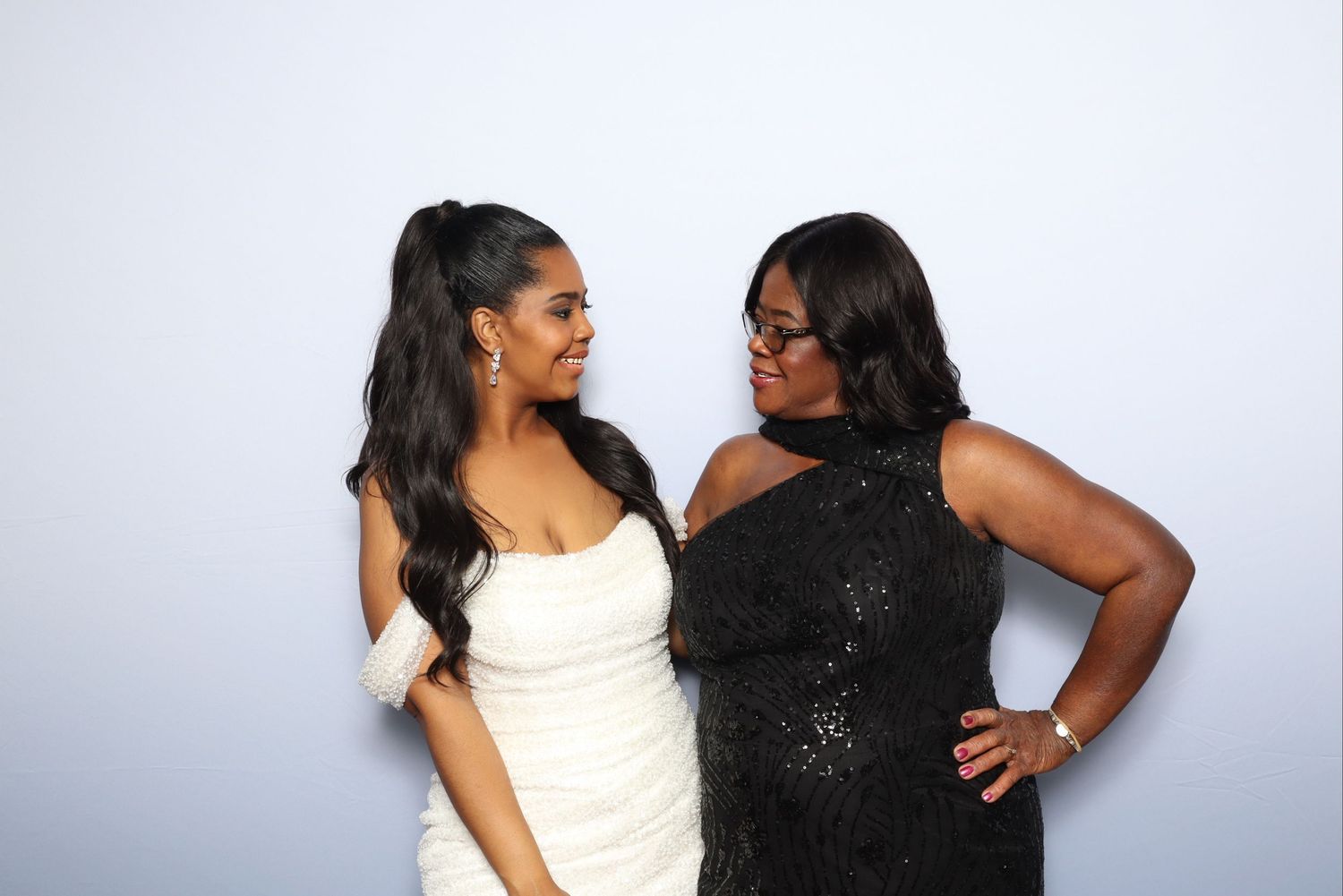 Bride and Mother of Bride Blue Gradient Photo Booth Photo at Chesapeake Bay Beach Club
