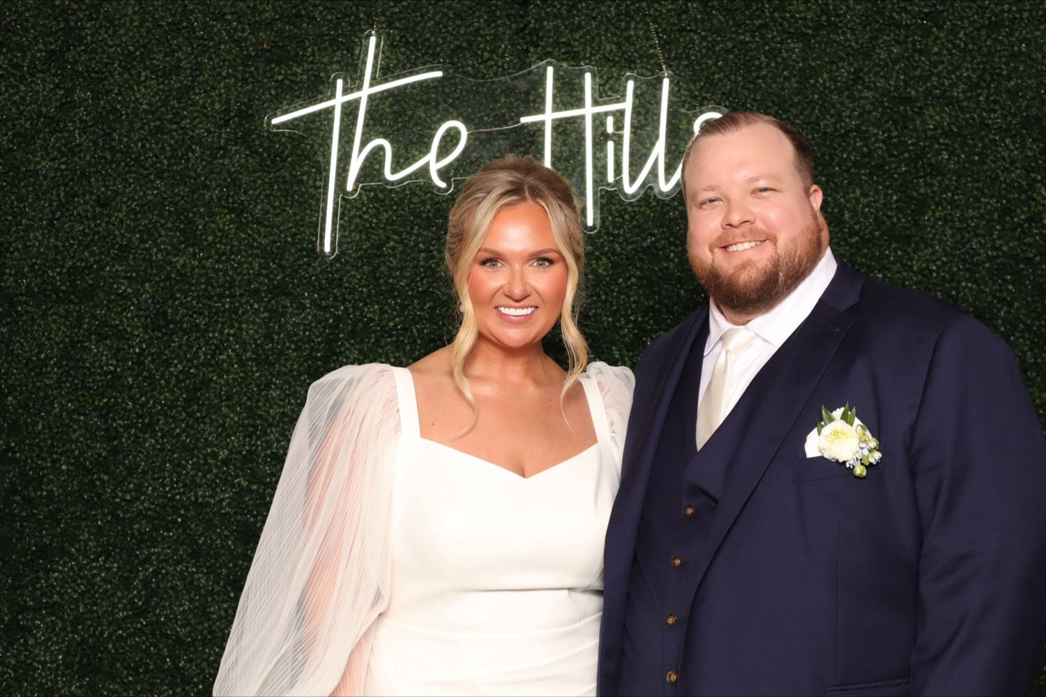 Hedge Wall with Neon Sign Photo Booth for Wedding at White Hall Annapolis