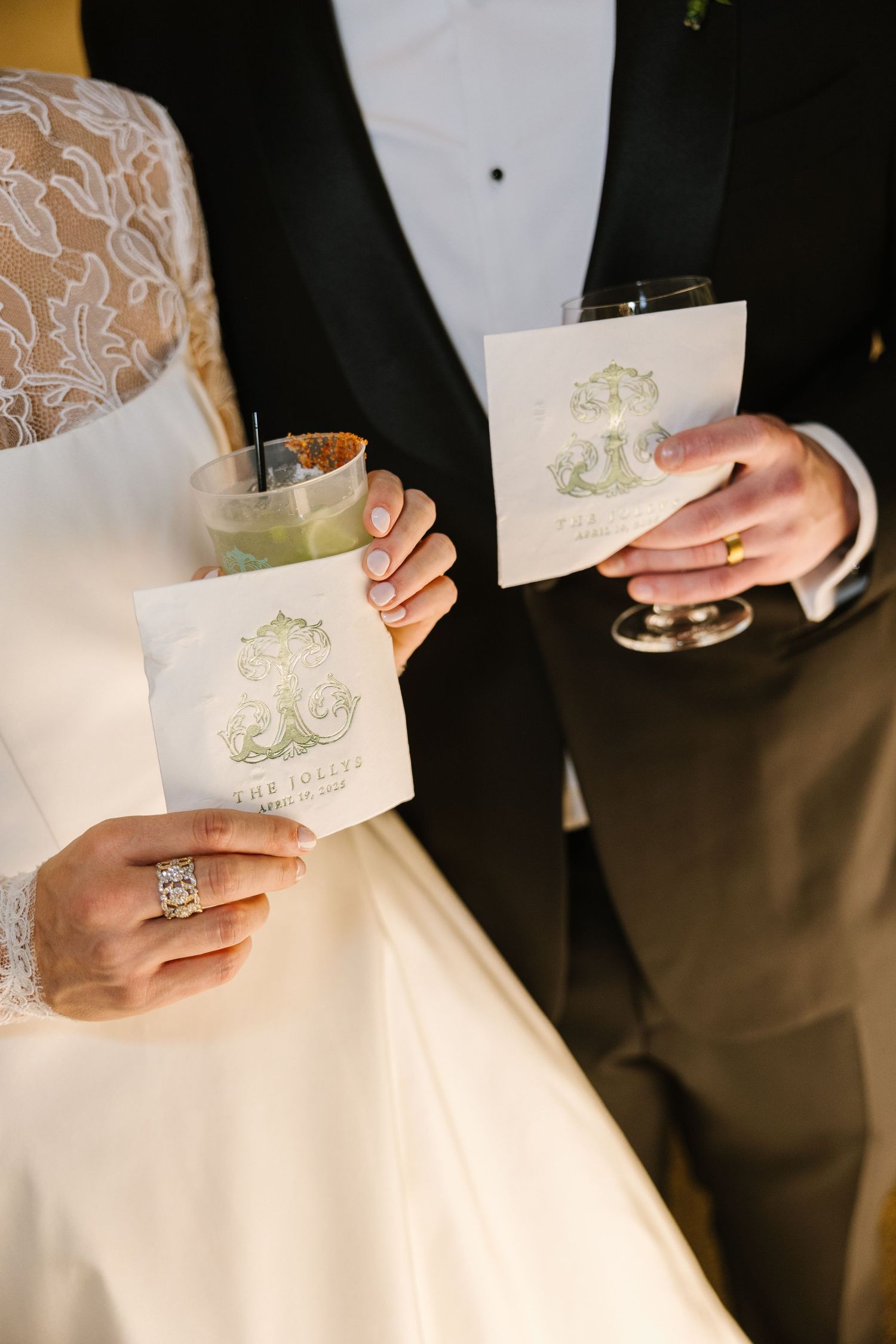 Bride and Groom with Custom Napkins at Baltimore Art Museum Wedding