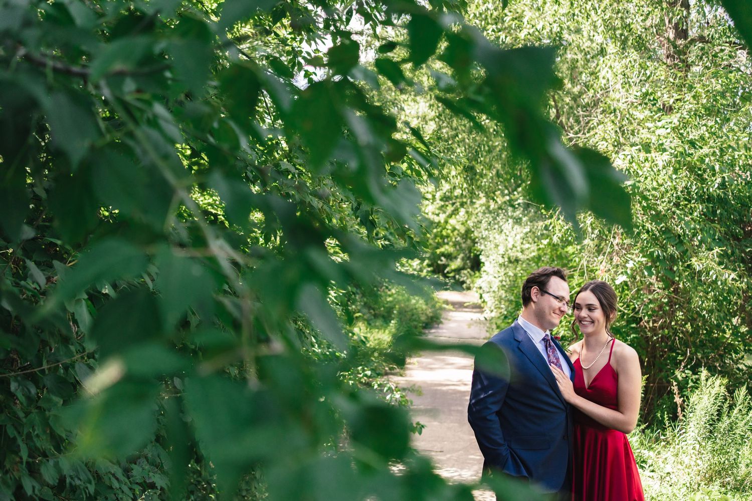 backyard micro wedding, red wedding dress,