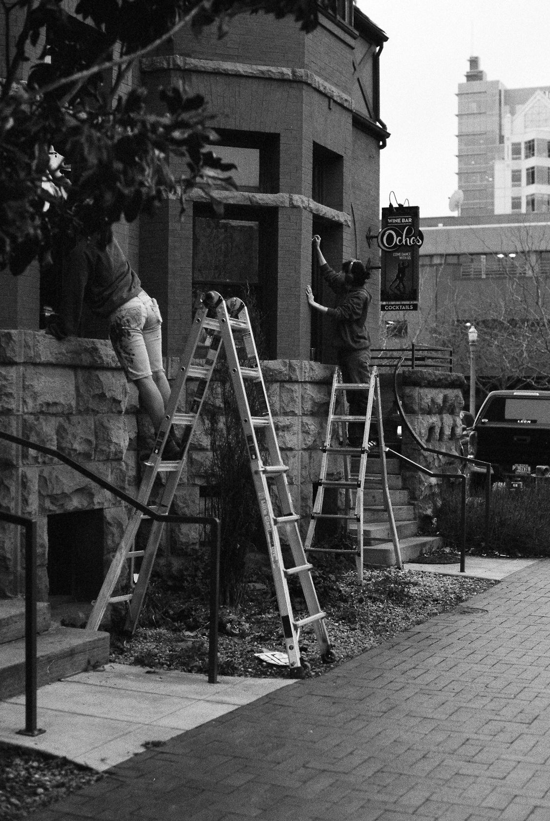 Treefort window painting 2026. T-max 3200 Black and White Film. Boise, Idaho