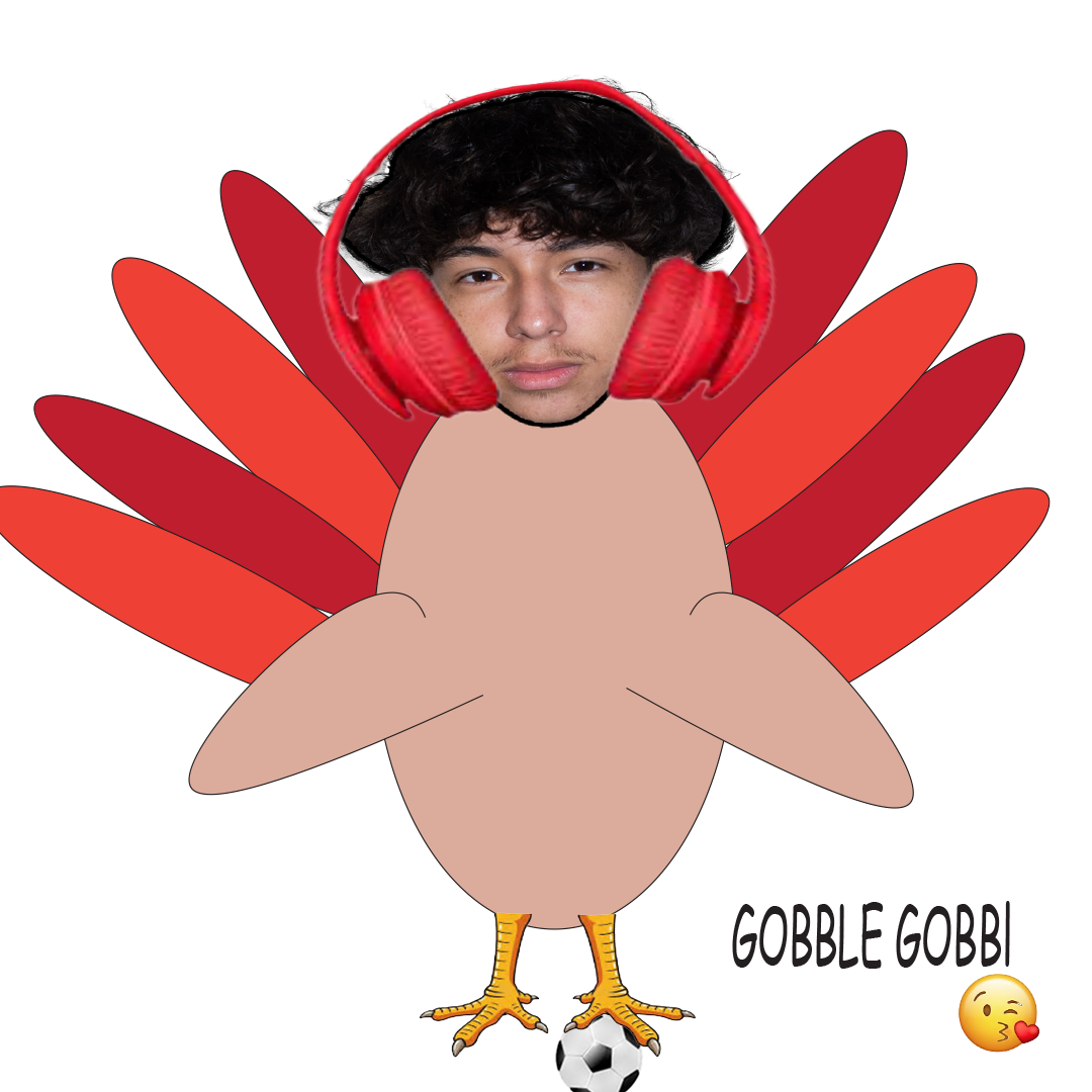 Digital illustration showing a row of five cartoon turkeys with red feathers and brown bodies in different poses.