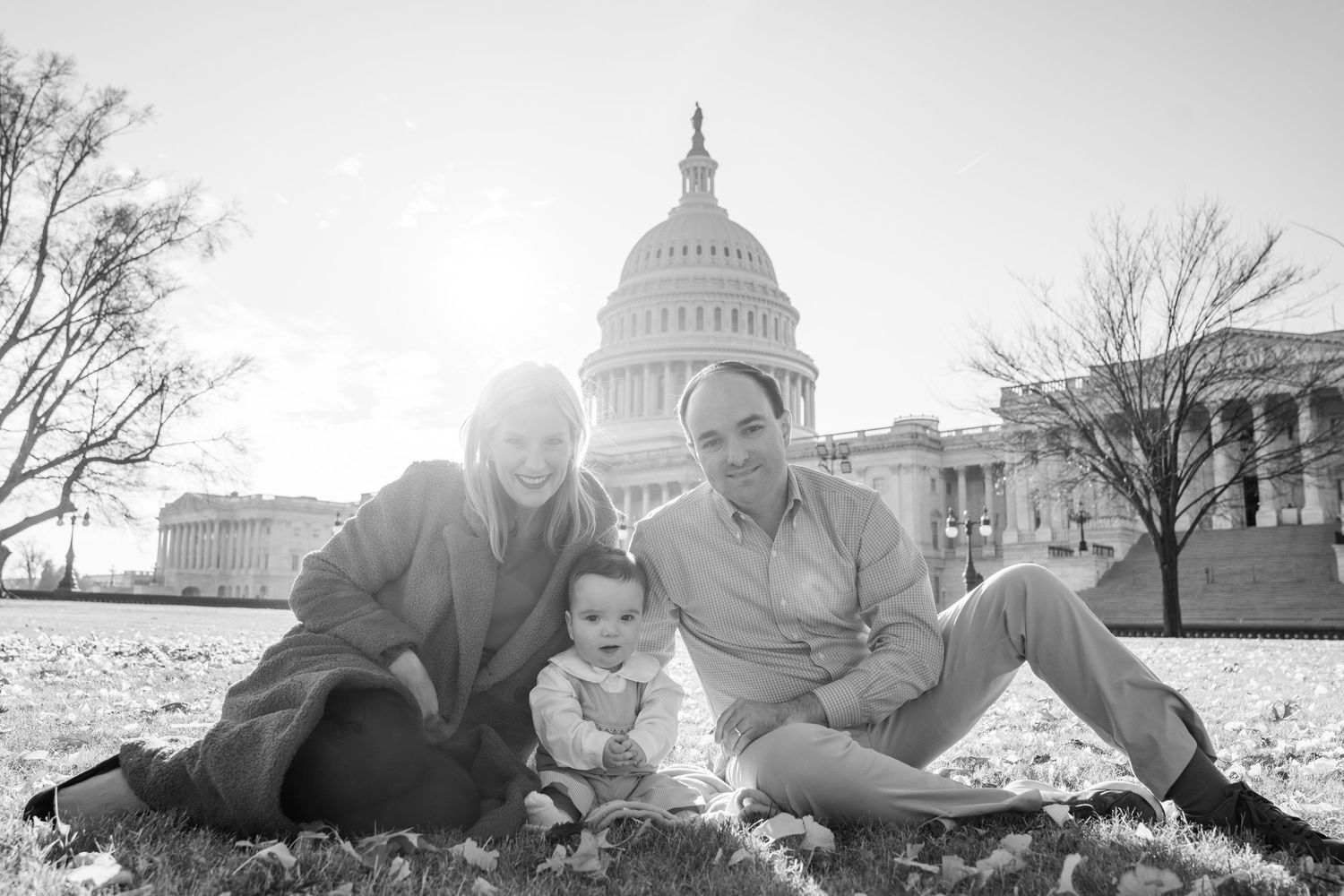 A sequence of black and white photos showing people interacting near the US Capitol building in Washington DC.