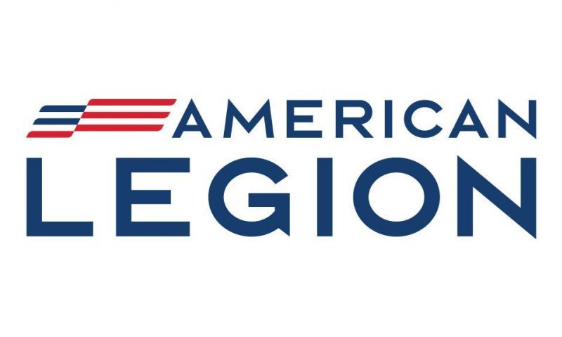 American Legion logo with red and blue text and American flag design element on white background.