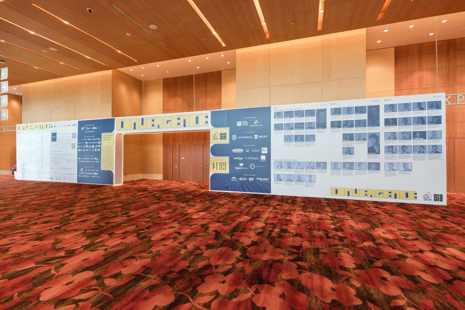 Wide angle shot of a large entrance archway at an event at Marina Bay Sands Convention Centre