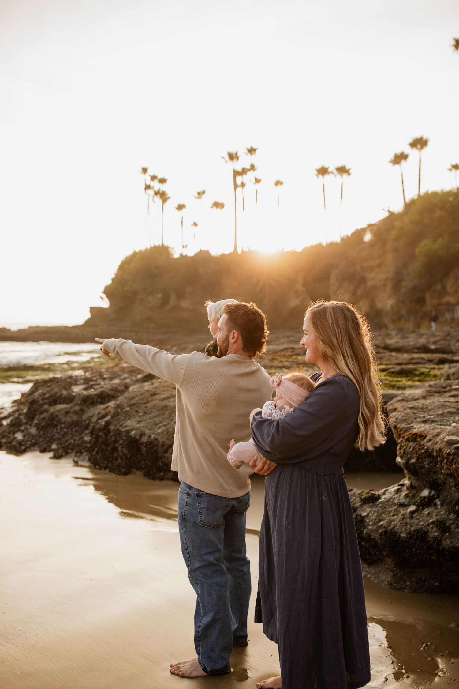 family photo portrait at Laguna Beach with 2 kids and golden sunset
