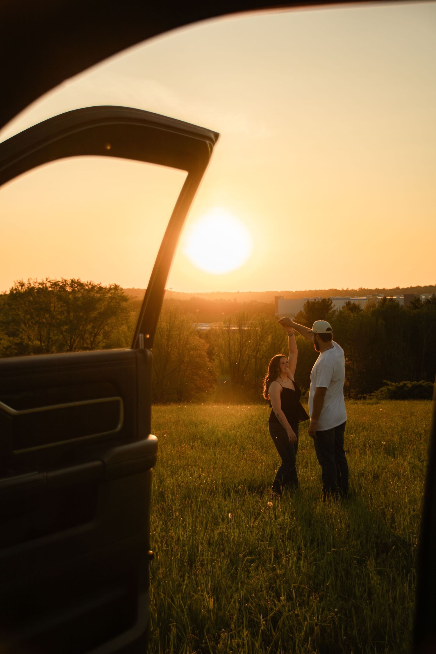 Country couple photos with a truck at a sunset photoshoot in Central Massachusetts