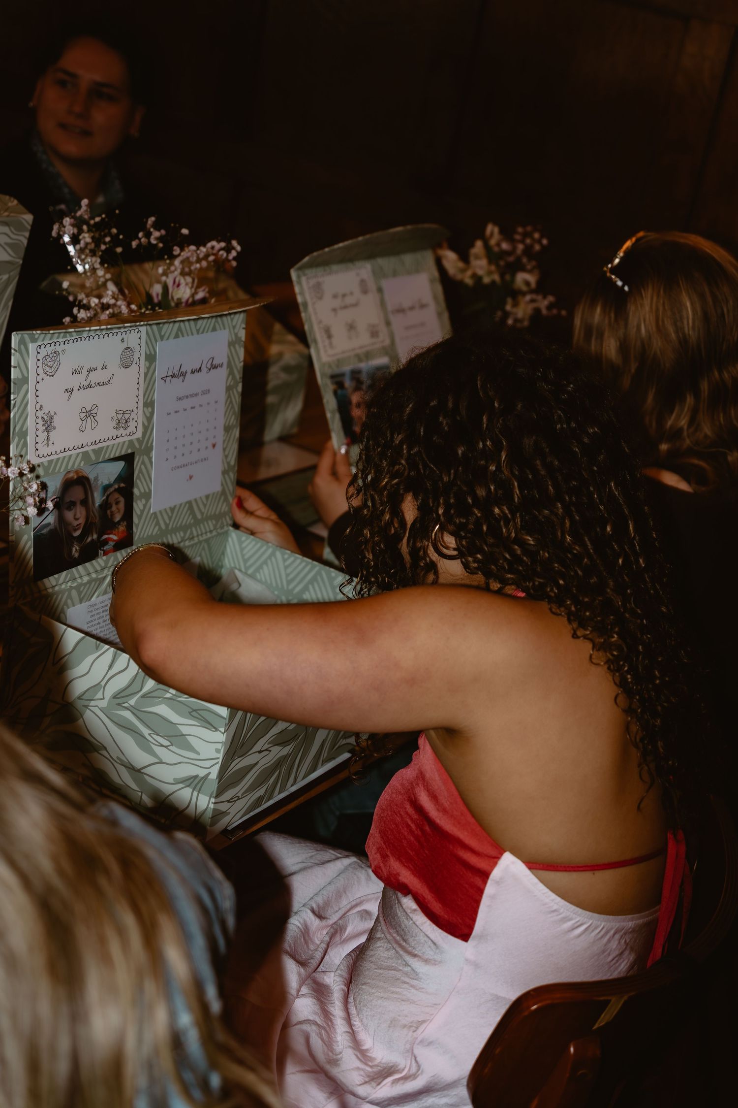 Bridal party proposal celebration in Cranbury, New Jersey with candid documentary-style event photography.