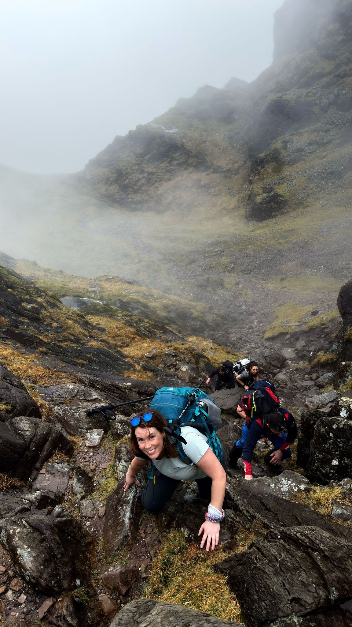Hikers climbing steep rocky terrain - Sarah Kate Photography