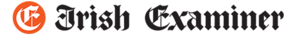 A black and white newspaper header for the Irish Examiner shows the traditional gothic style masthead.