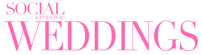 Pink and white text banner reading 'Social Weddings' in elegant typography against white background.