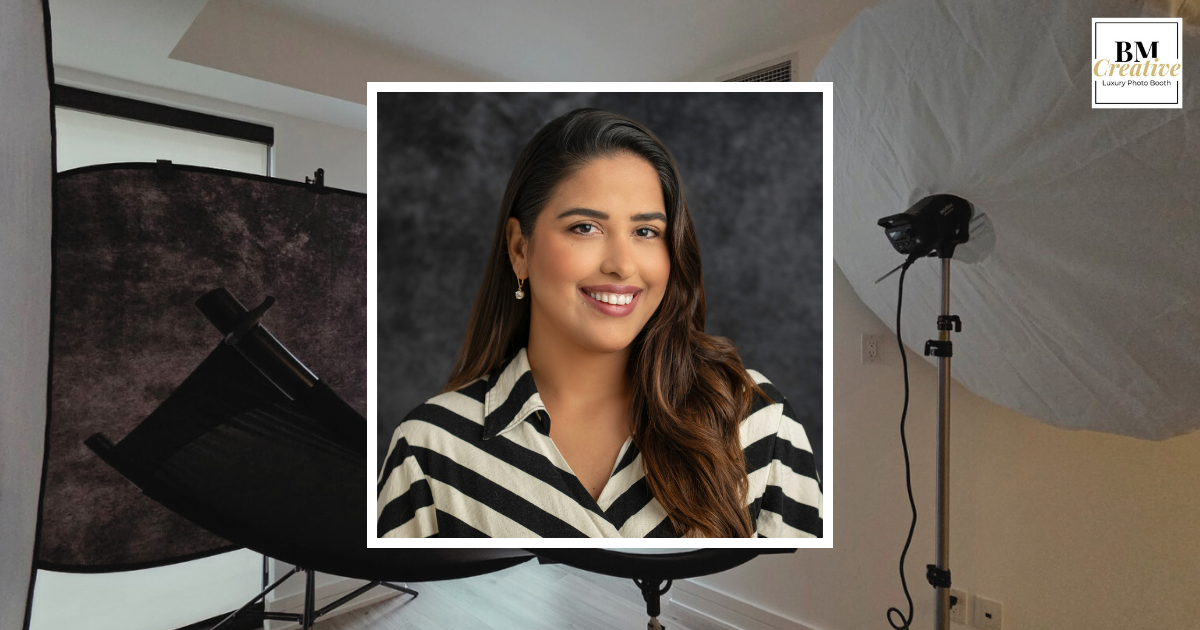 Professional photography studio setup with lighting equipment, reflectors, and white backdrop for portrait sessions.
