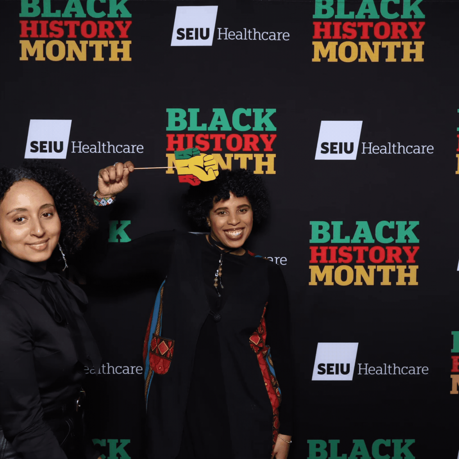 SEIU Black History Month Toronto Photo Booth of Two woman smiling and posing for animated gif