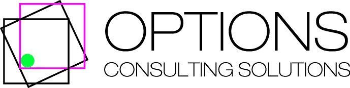 Modern minimalist logo design for Options Consulting Solutions with geometric shapes.