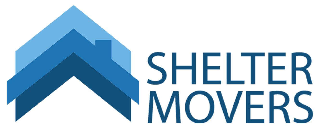 Blue gradient banner with Shelter Movers organization logo and text.