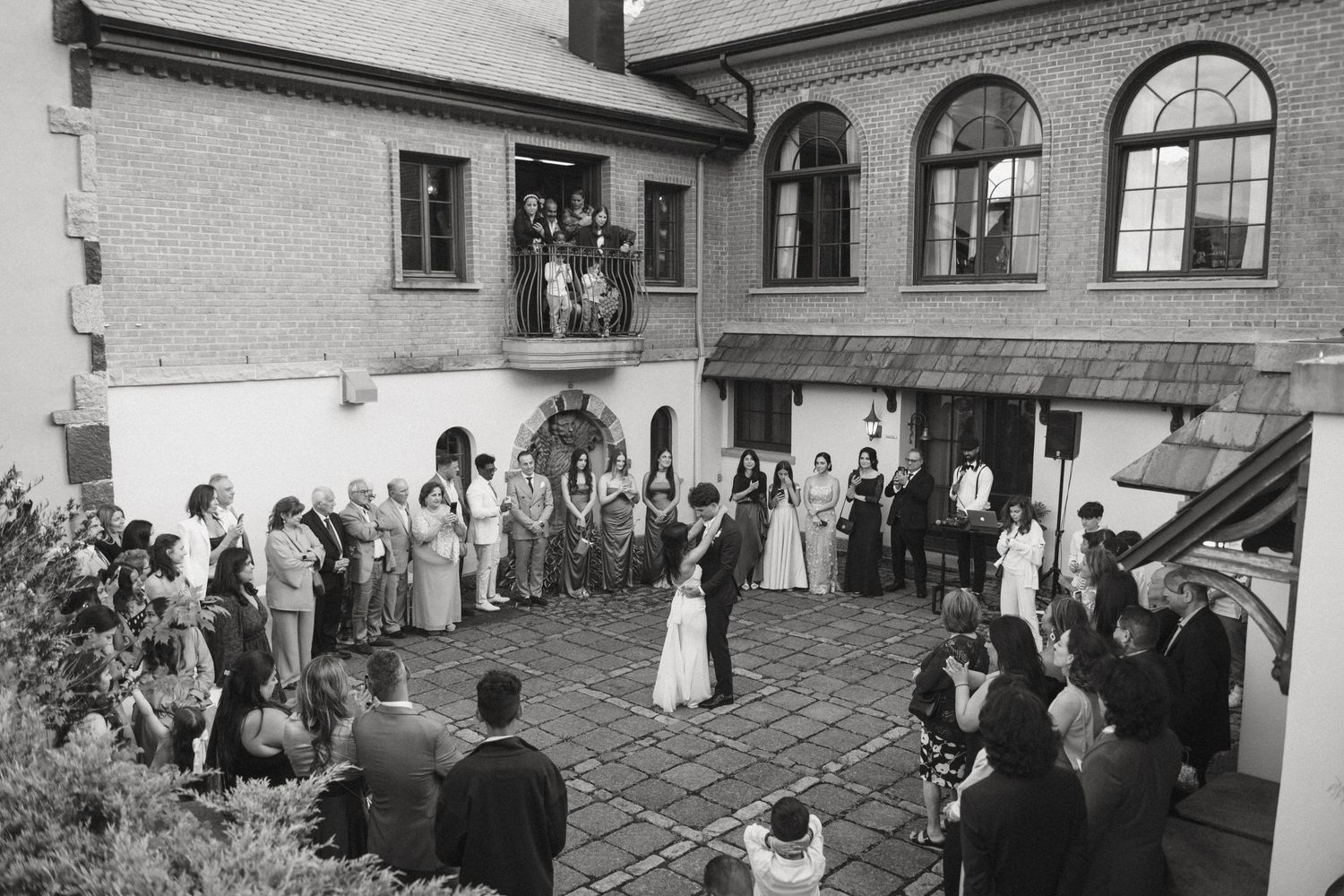 editorial, black and white shot of a bride and groom's first dance, in Montreal by Veronique Jones, destination photographer