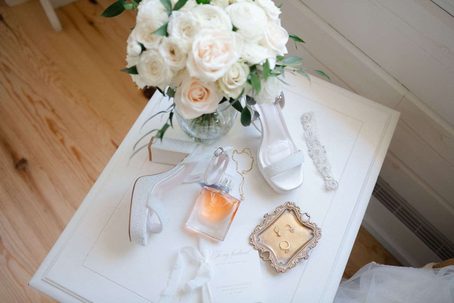 Photo of wedding flatlay details by Veronique Jones, Montreal wedding photographer