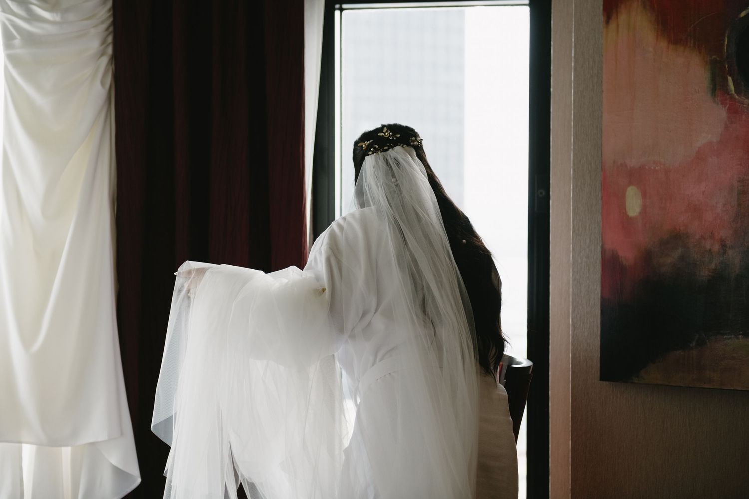 Candid, documentary style photo of a bride getting ready, Reception photo taken by Veronique Jones, Montreal wedding photographer