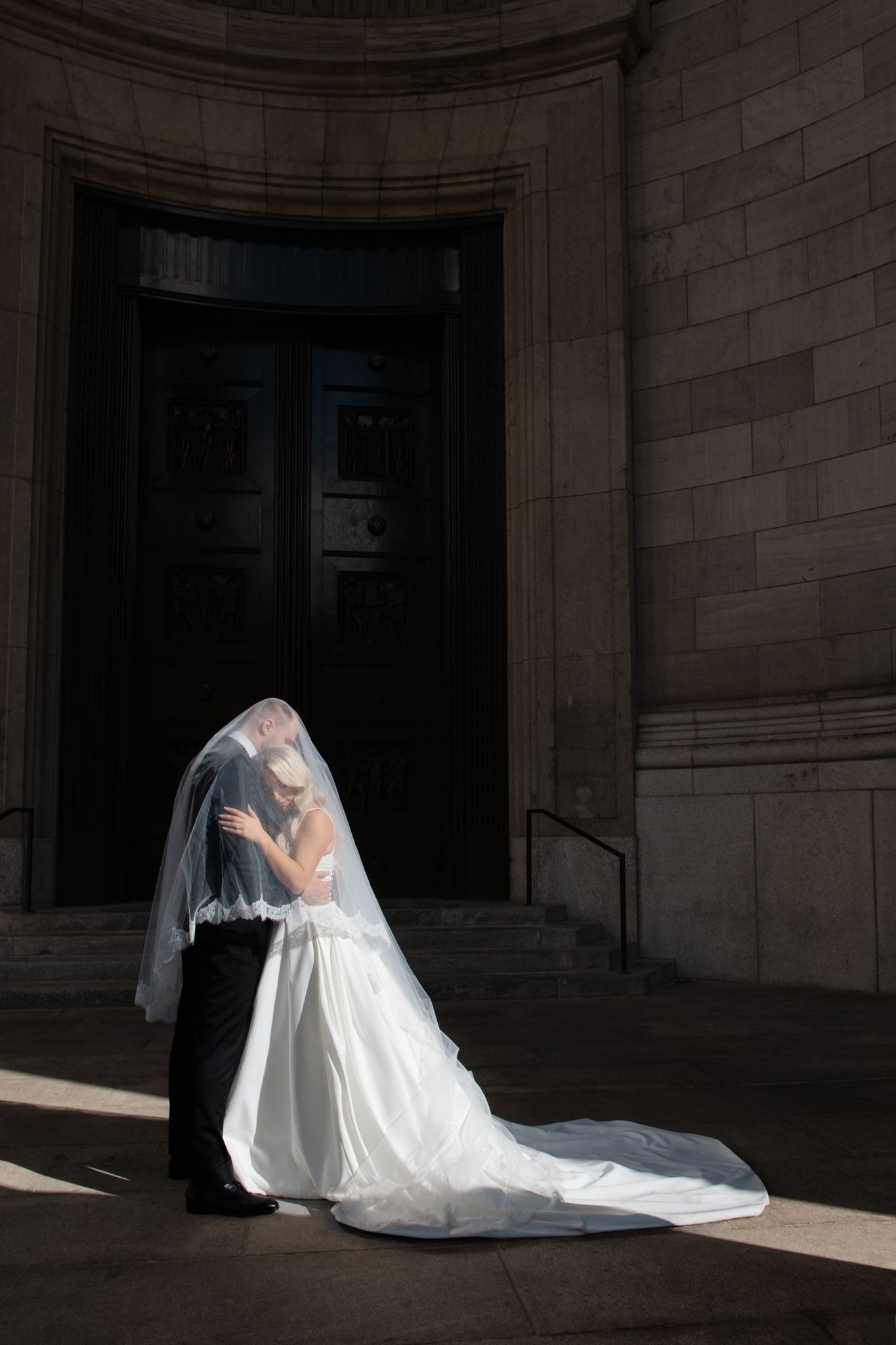Editorial shot of newlyweds, taken in Montreal by Veronique Jones, high end wedding photographer