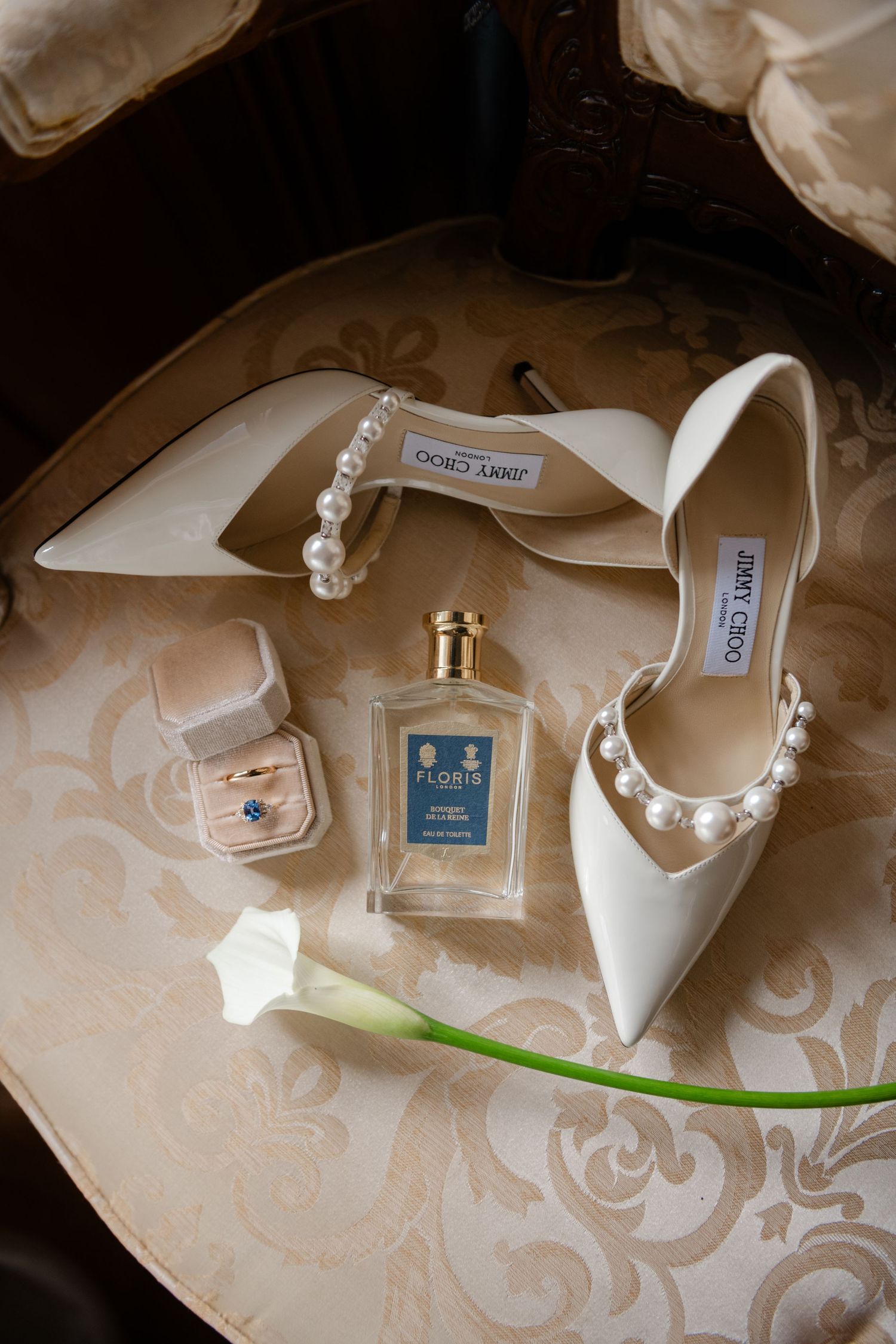Bespoke wedding details flatlay by Veronique Jones. A curated, intentional look at the fine art details of a modern romantic day.