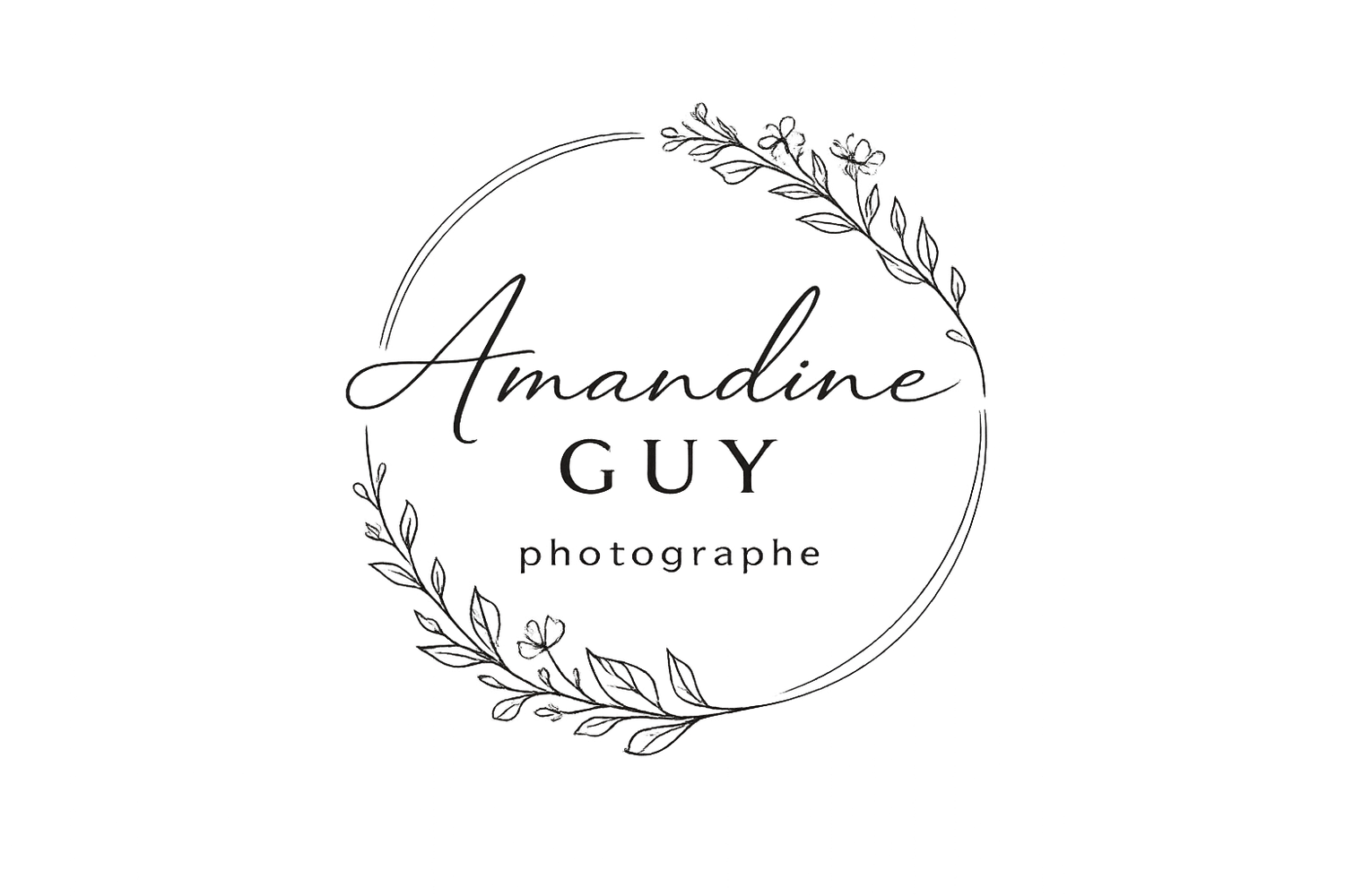 Three minimalist circular logo designs with floral elements and elegant typography for a photography business.
