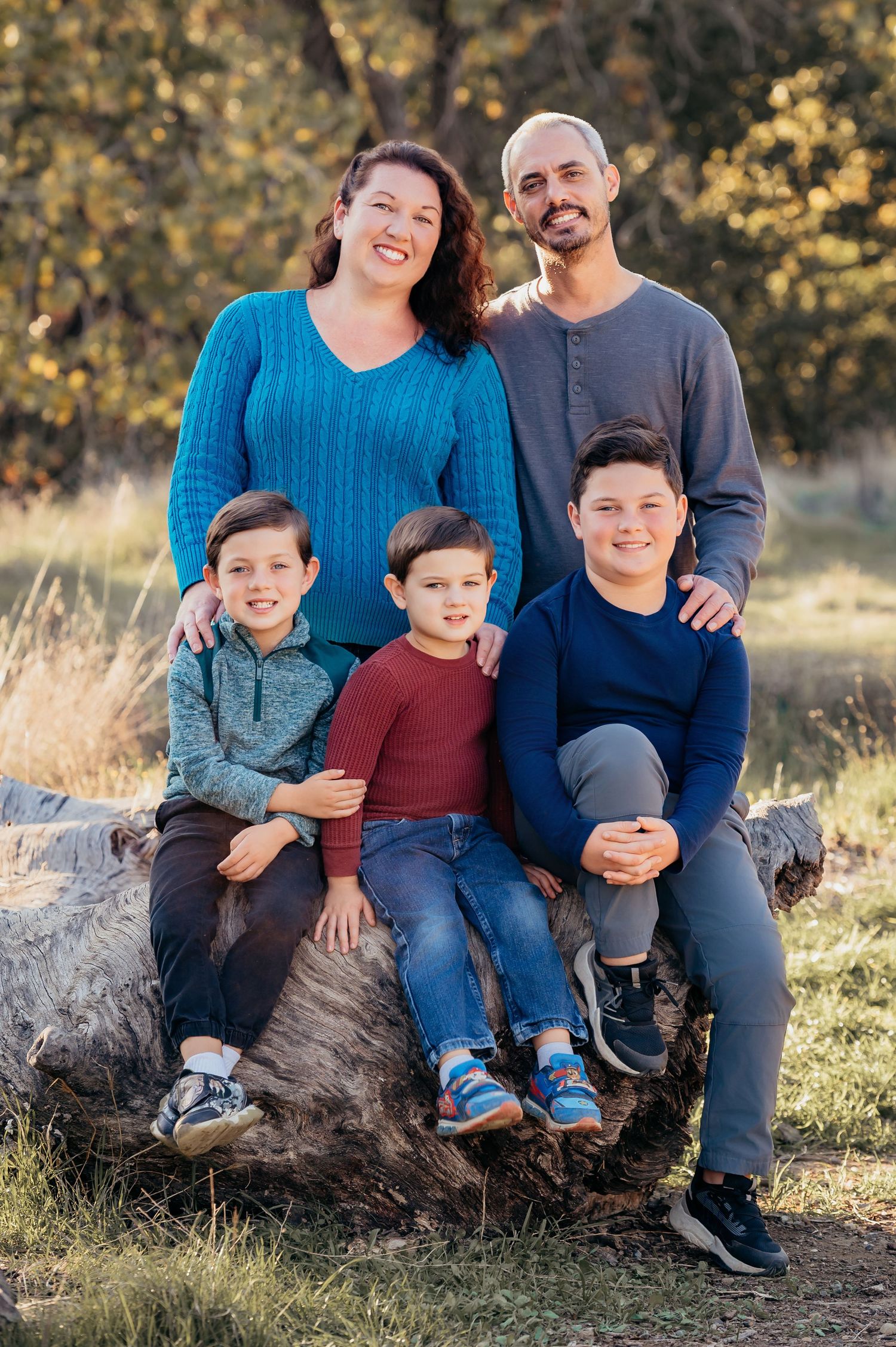 Family of 5 - Parents and Three Boys taken at Sailor Bar County Park in Fair Oaks, California