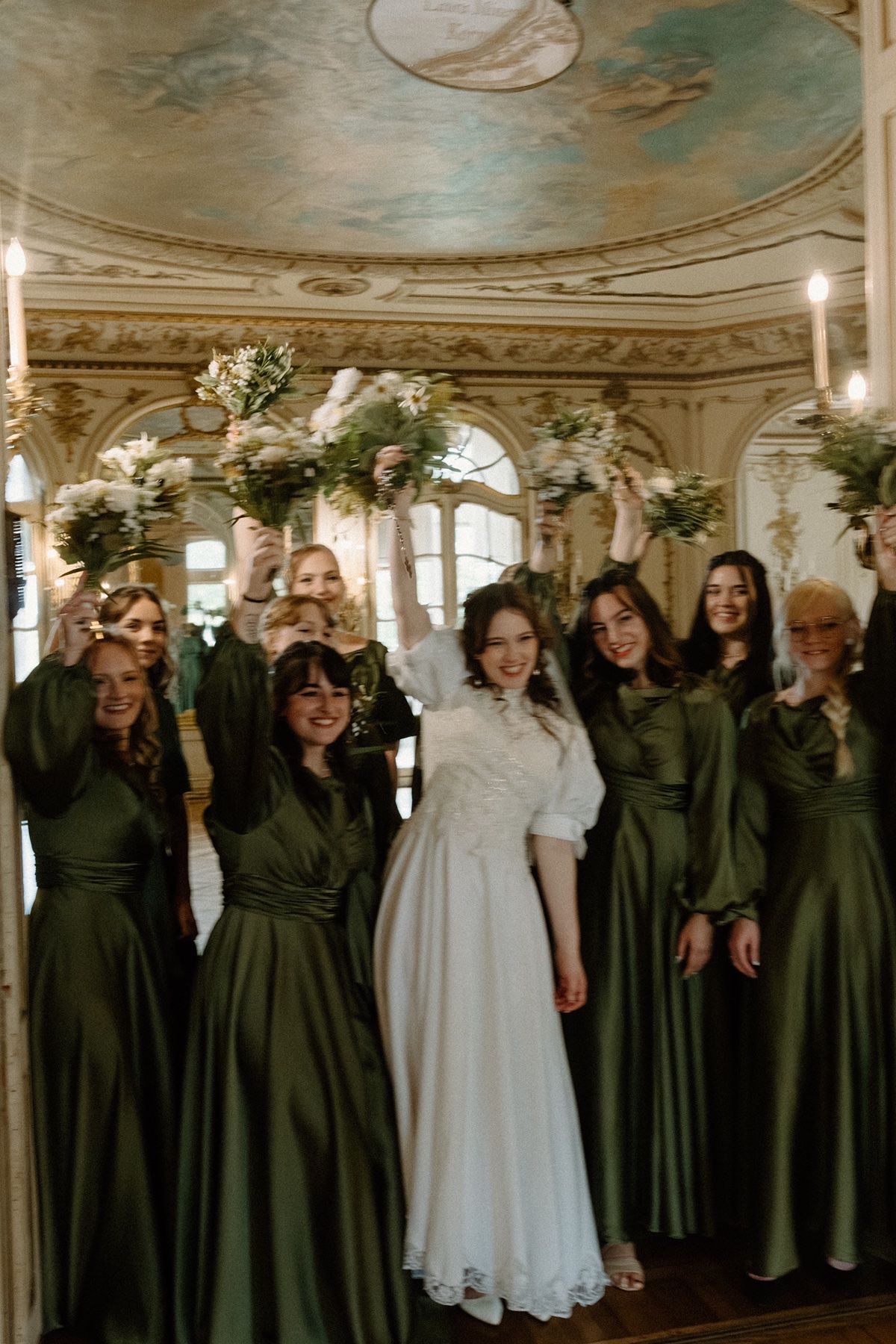 Bridesmaid portraits at Grey Towers Castle