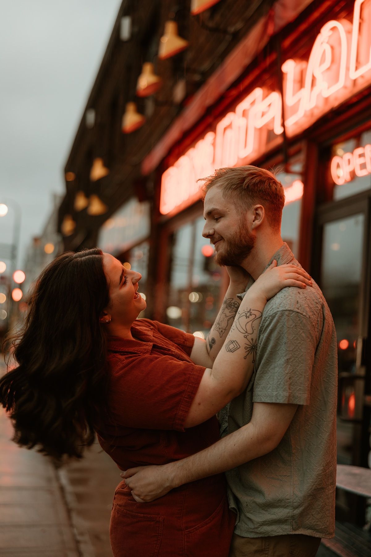 Retro bowling alley engagement photos