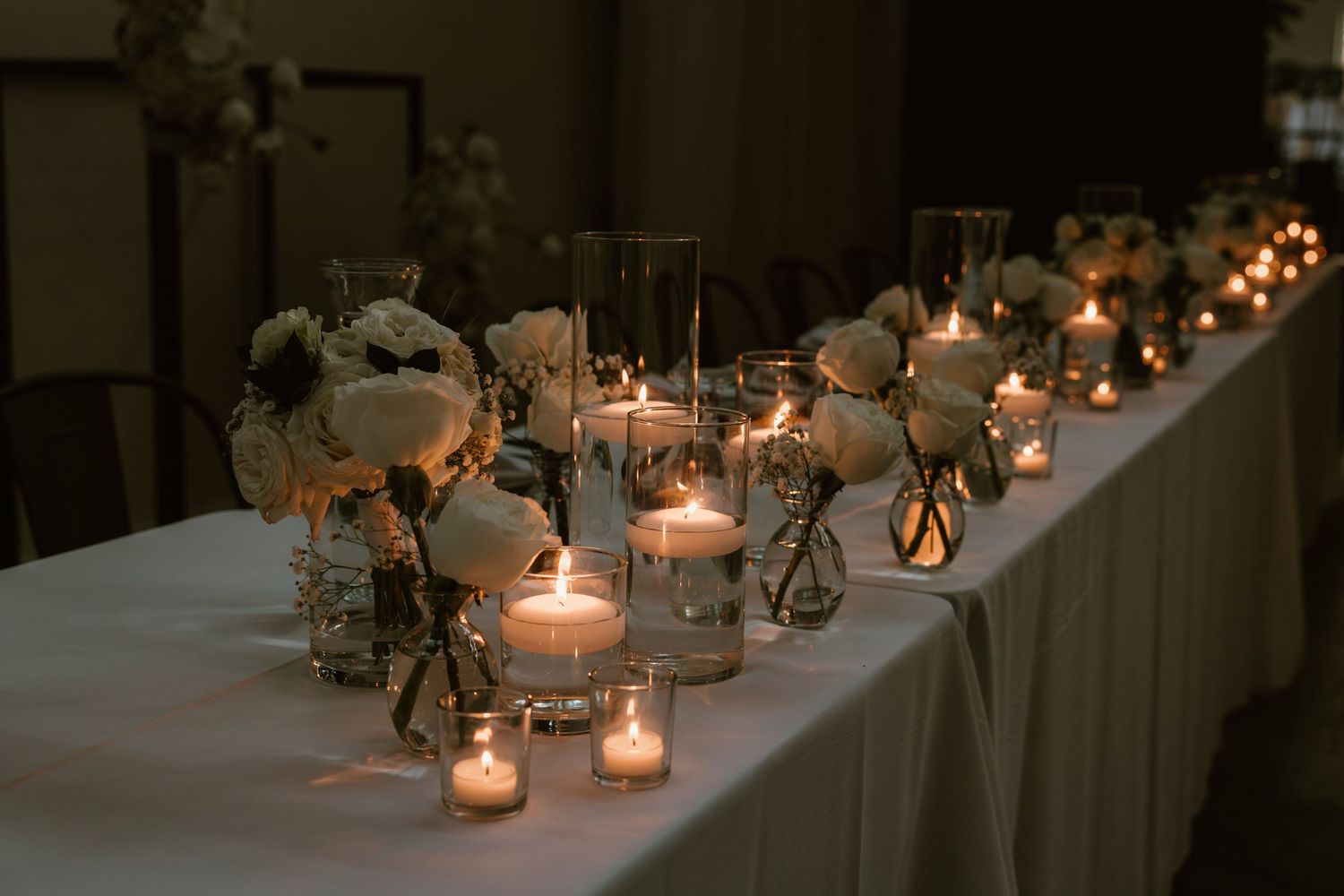 Elegant candlelit wedding reception at the Luminare in North Loop Minneapolis
