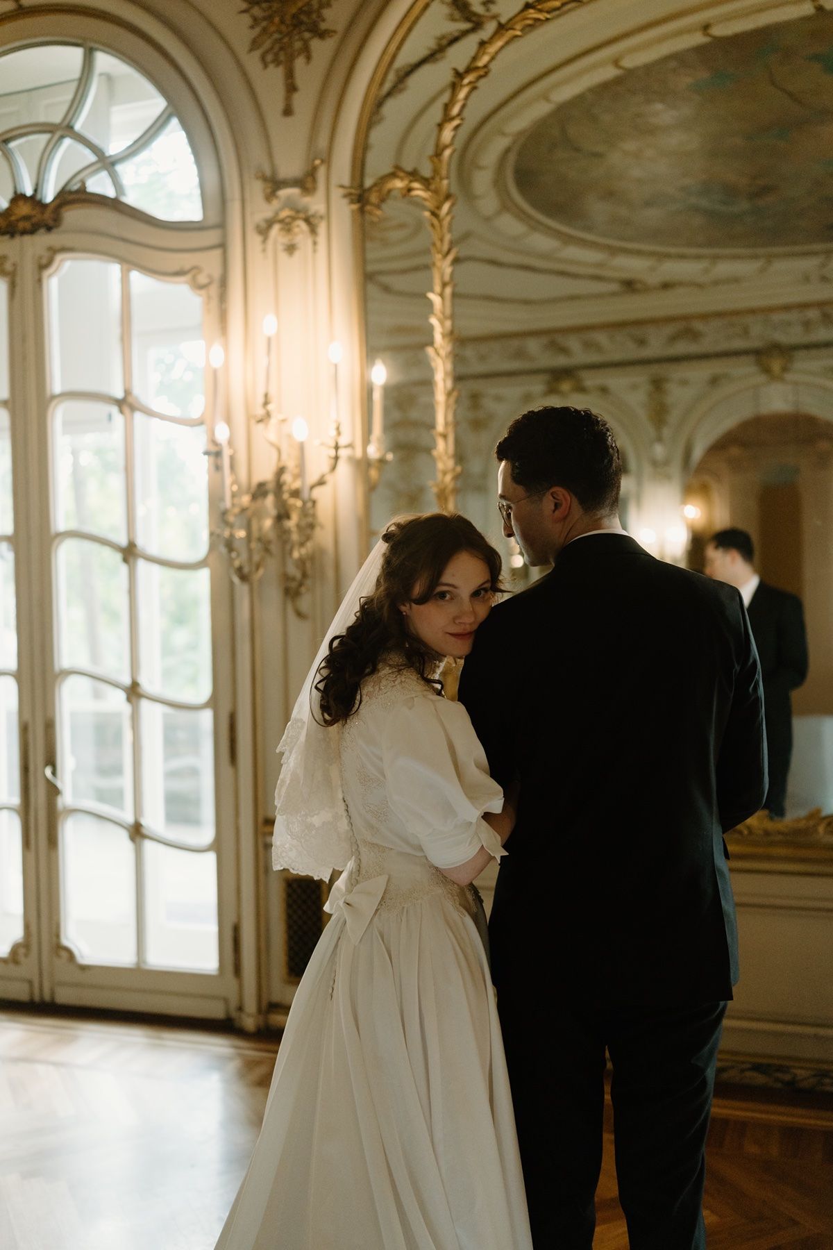 Bride and groom at Grey towers castle