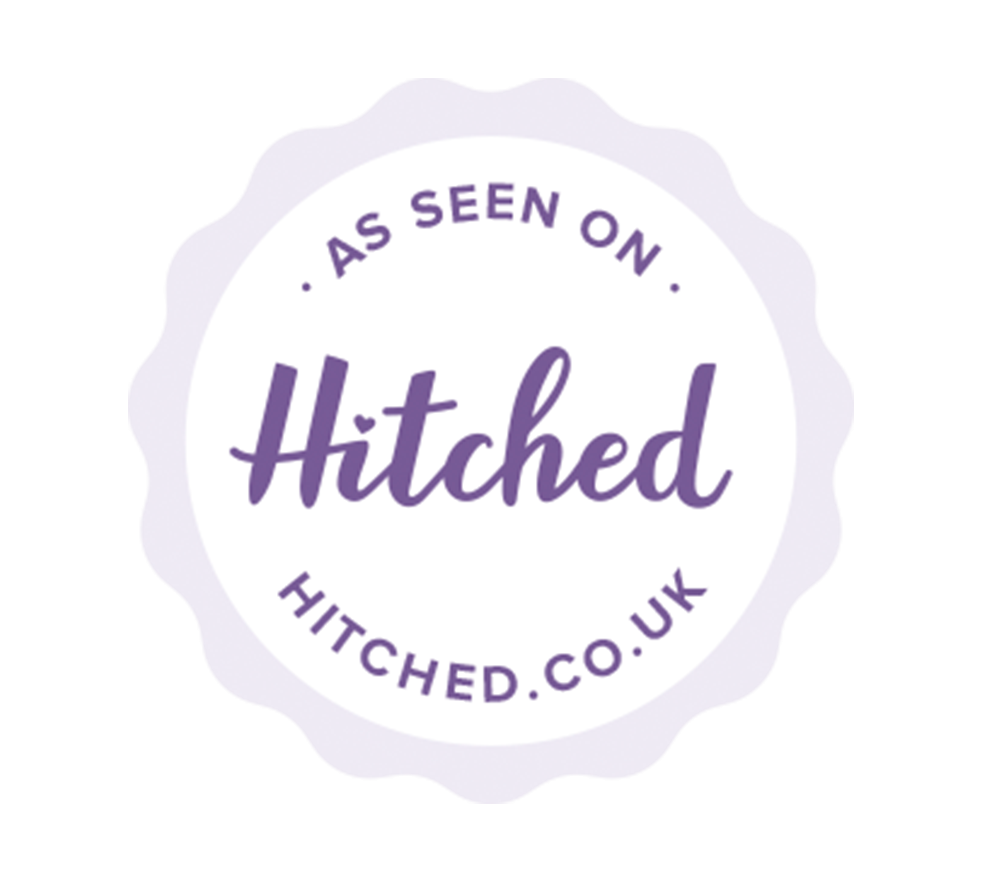 Purple and white wedding industry badges with soft pastel design elements.