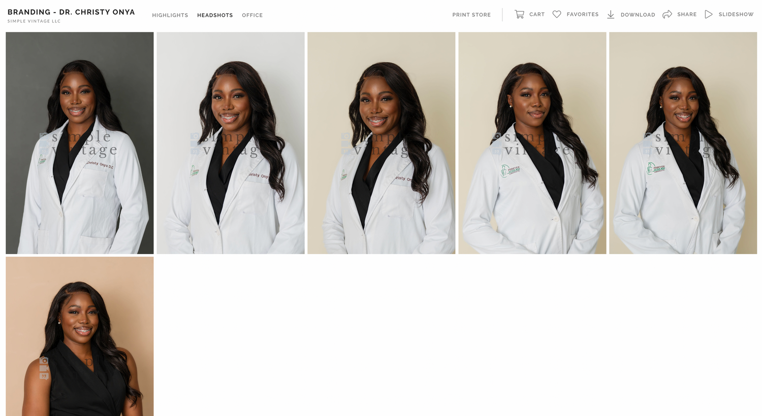 Professional headshot series showing different poses in white coat against neutral backgrounds.