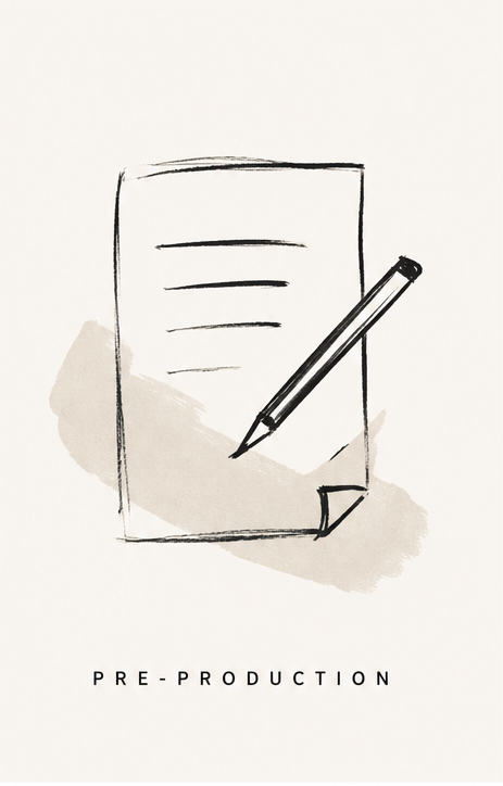 Minimal sketch icon showing a document and pencil representing pre-production planning