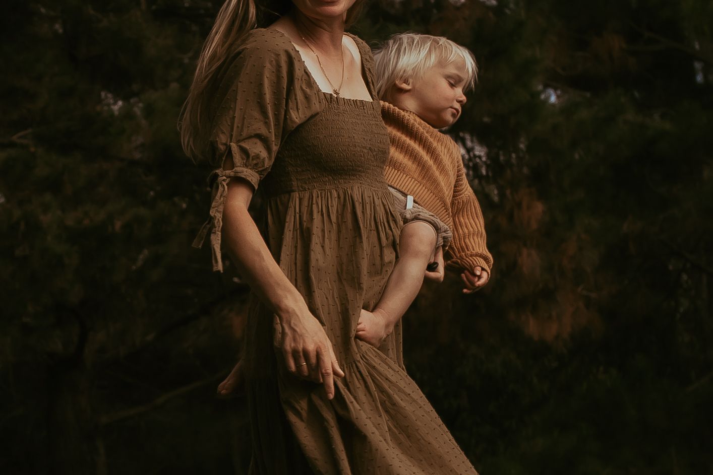 Mother and son running
