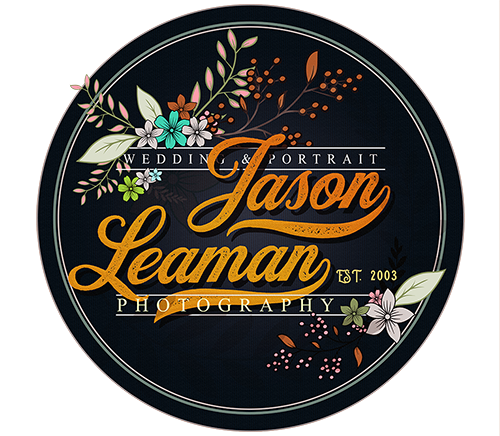 Elegant vintage-style logo lockups with botanical elements in black and gold featuring a photography business name.