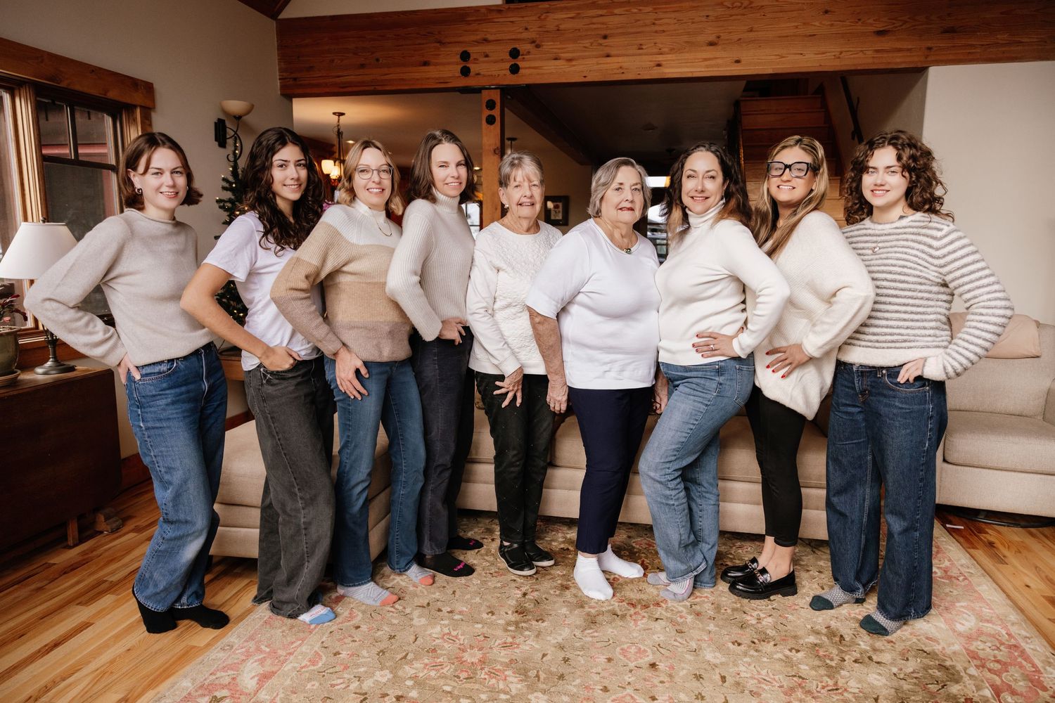 Family of women strike a pose at their extended family session in Truckee
