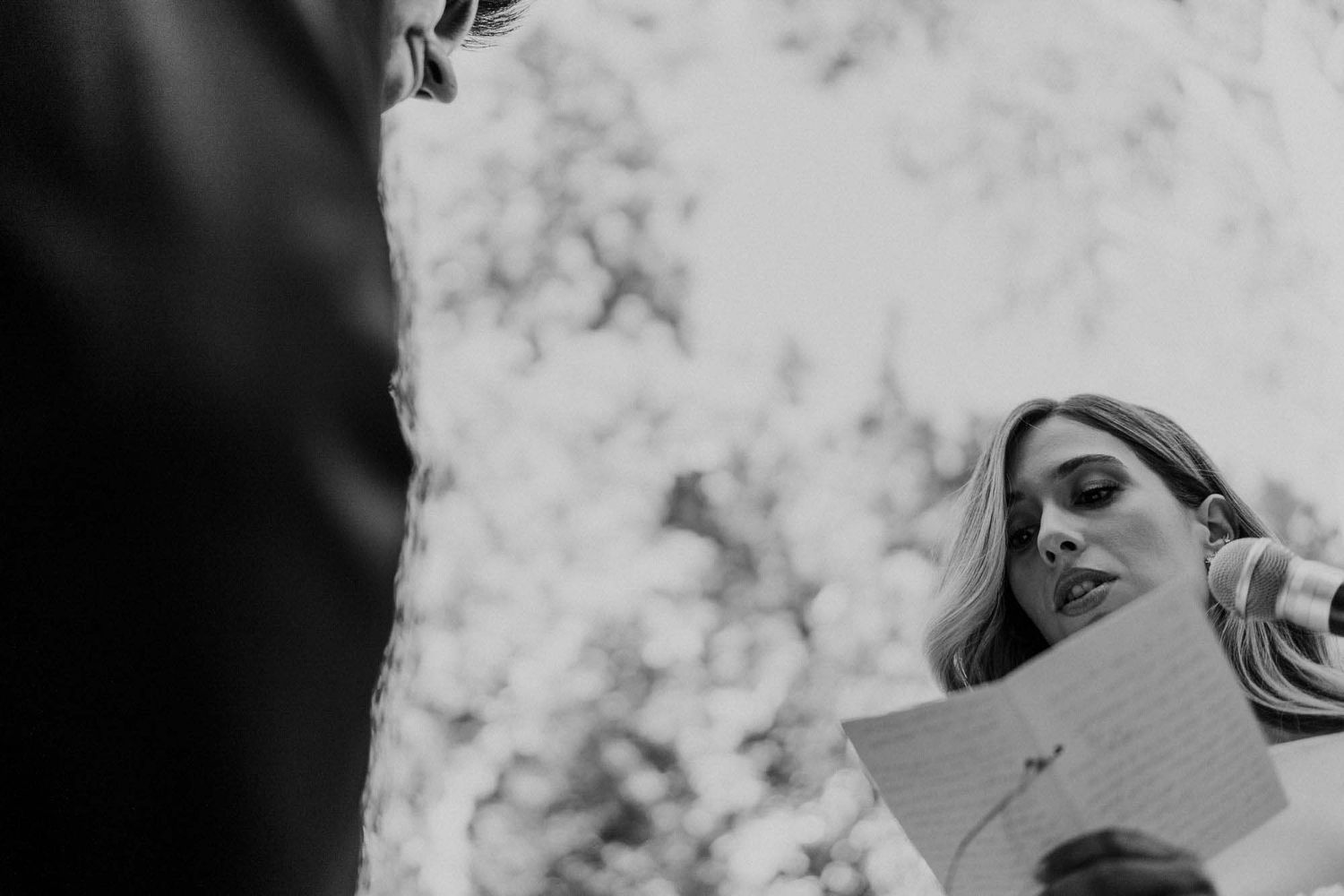 bride reading during civil wedding ceremony in portugal