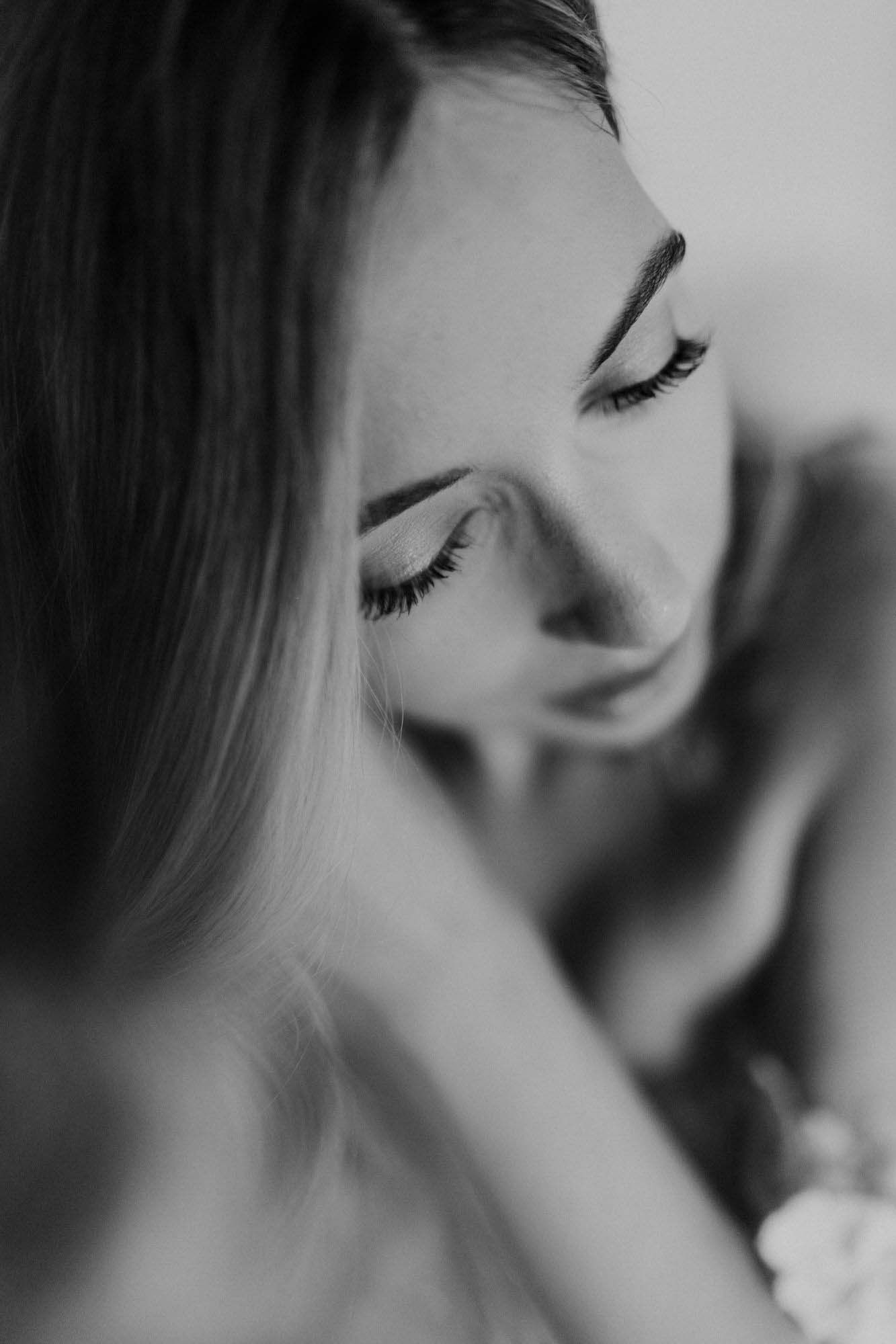 emotional bride portrait during wedding day in portugal