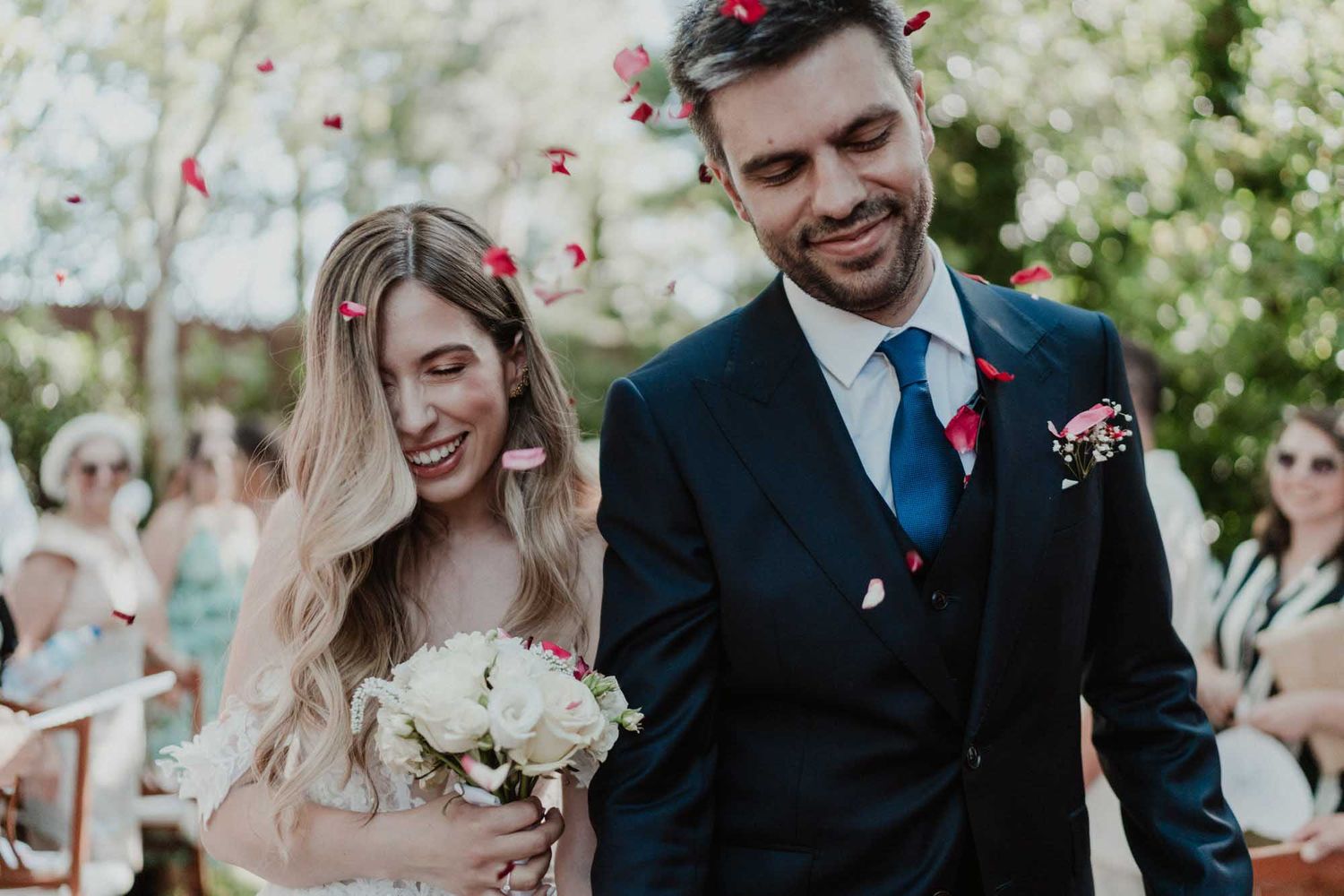 couple walking after civil wedding ceremony at quinta da eira portugal