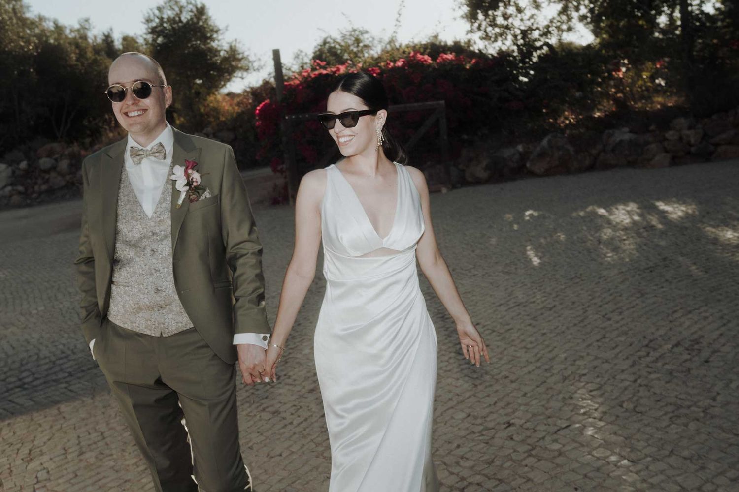 los angeles wedding videographer capturing intimate wedding couple walking together