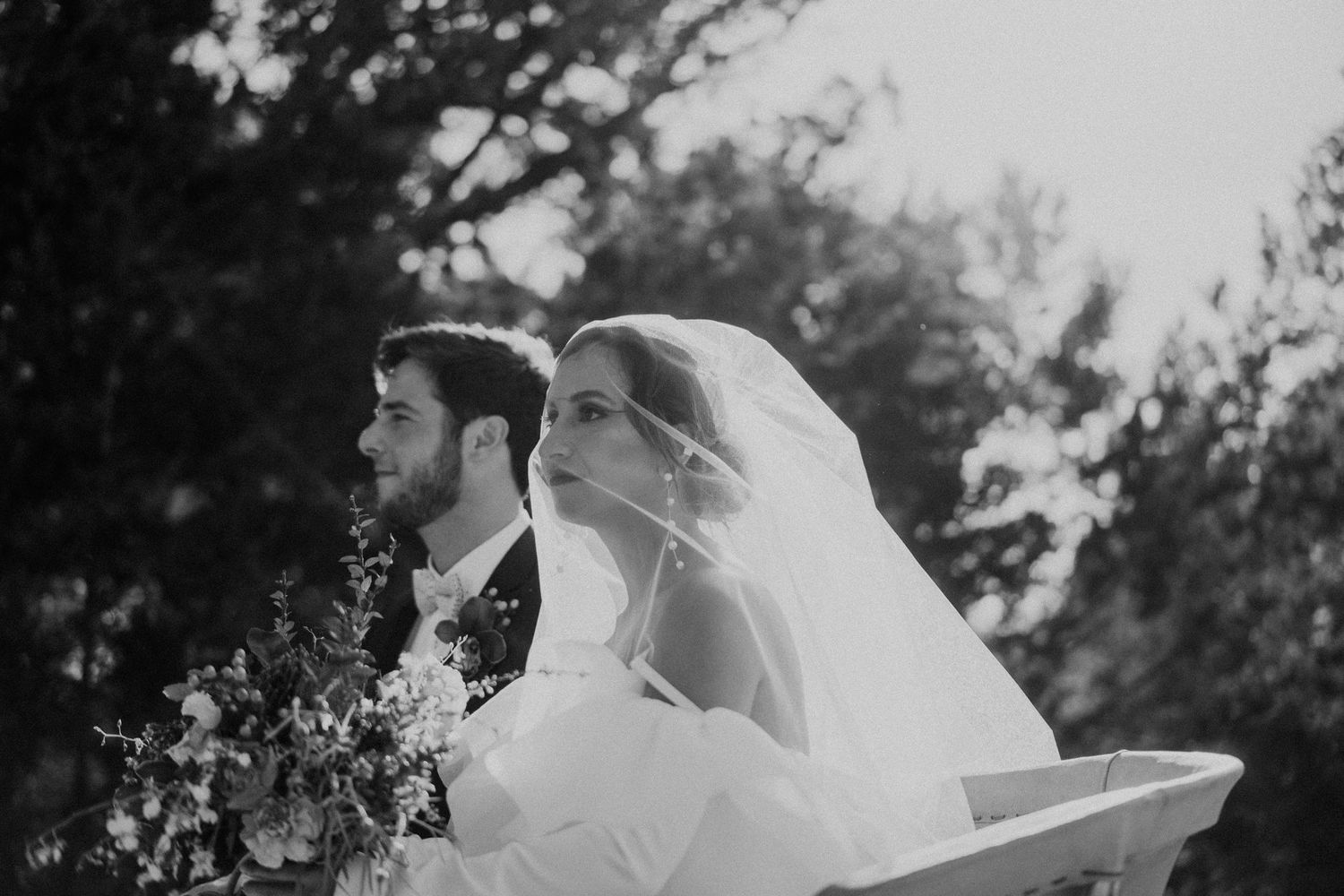 Black and white cinematic wedding portrait of couple in San Diego, capturing authentic and raw emotional moments.