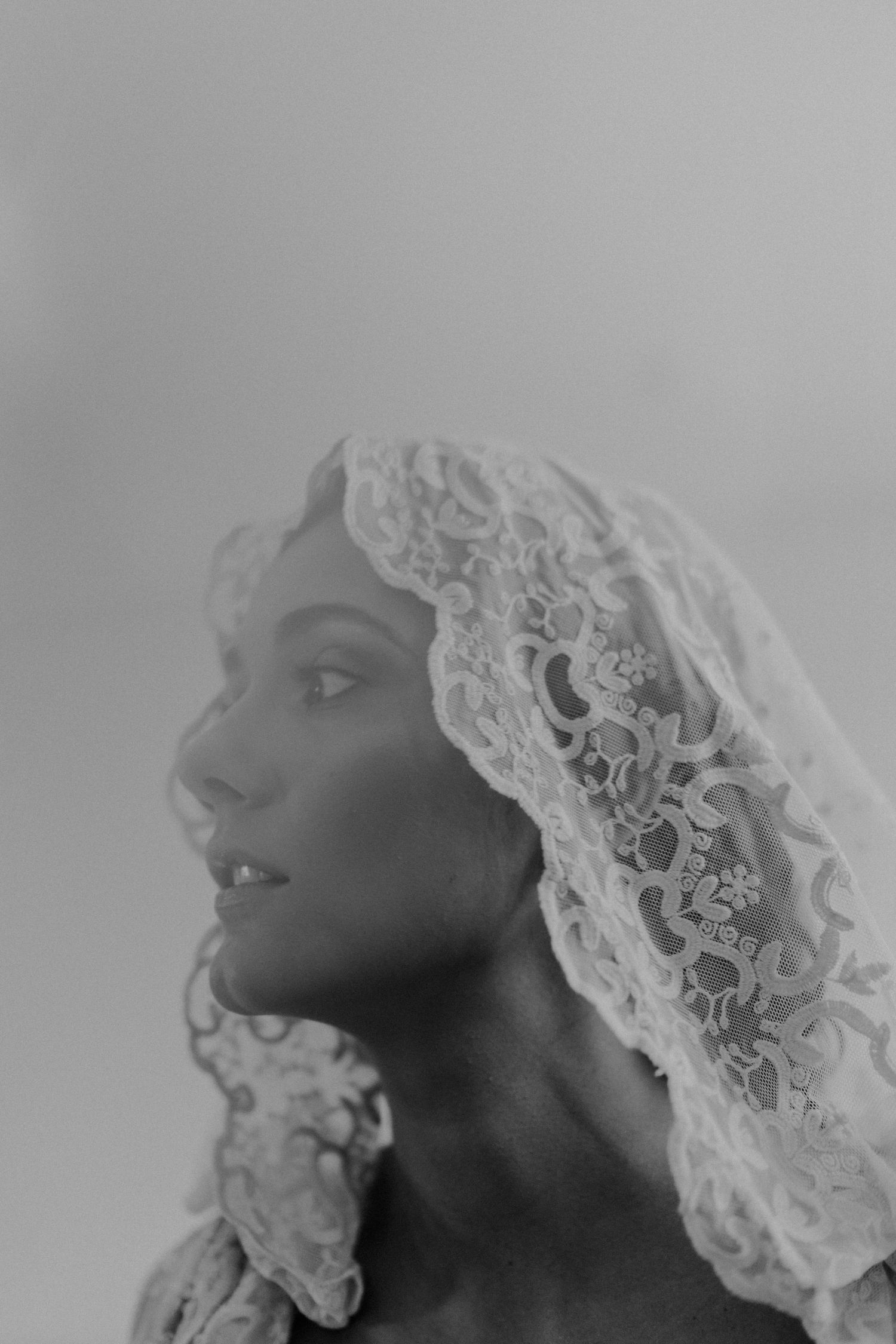 Cinematic elopement portrait in Historias com Alma, Portugal. Bride with timeless and intimate look