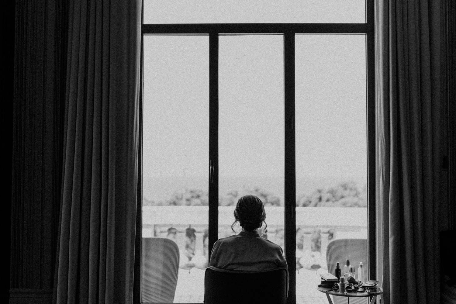 bride looking out window villa foz hotel porto